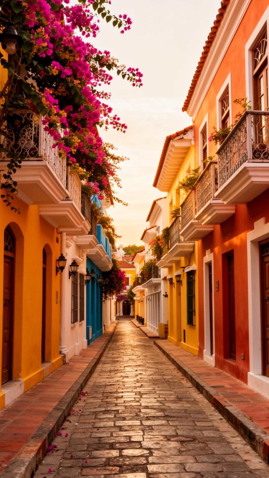 Calle colonial de Cartagena al atardecer